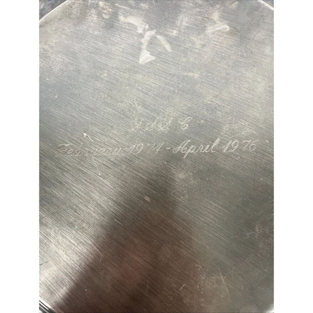 Vintage Silver-Plated Serving Tray Round Ornate Rim Engraved April 1976